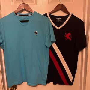 Vintage Express Men's Teal and Black V-Neck Tees